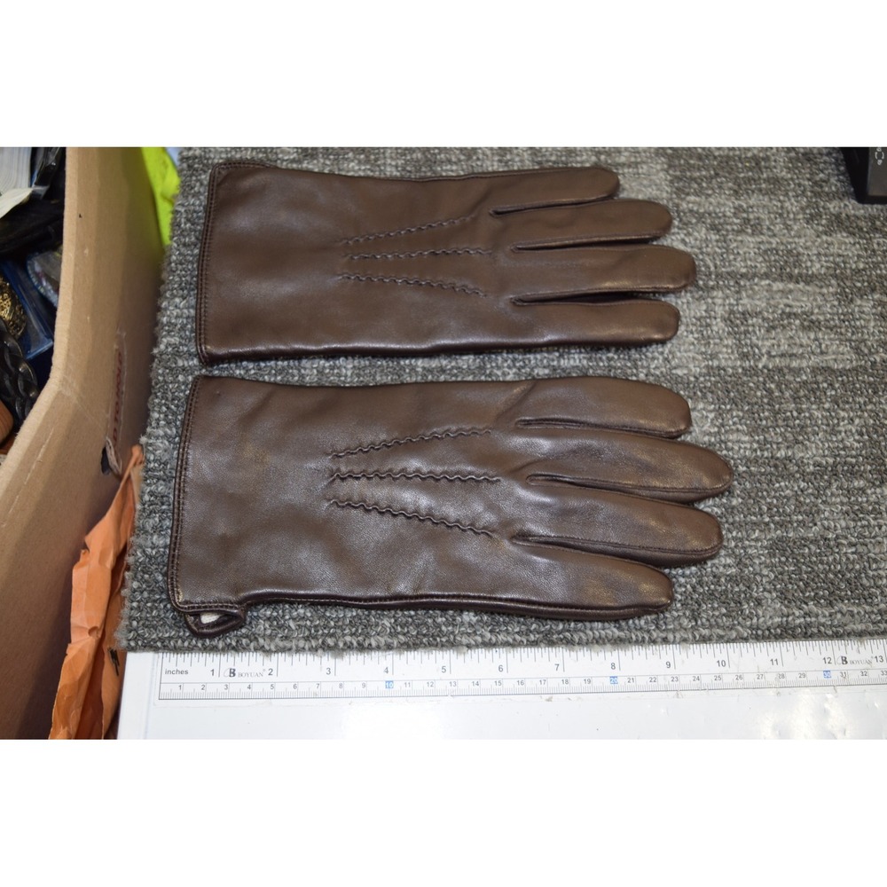 Mens XL Harssidanzar Brown Sheepskin Leather Cashmere Lined Winter Gloves Dress